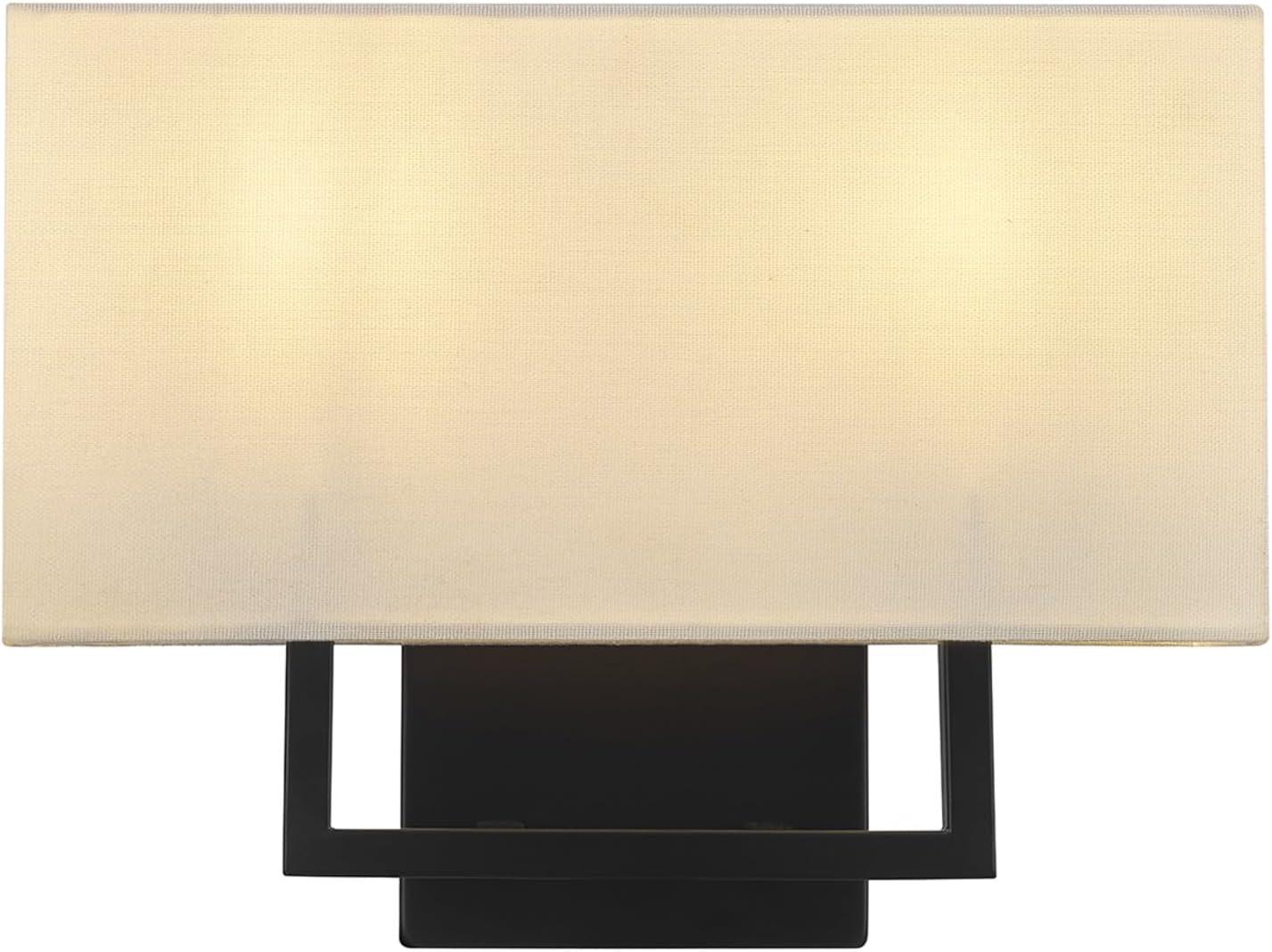 Matte Black Metal 2-Light Wall Sconce with White Fabric Shade