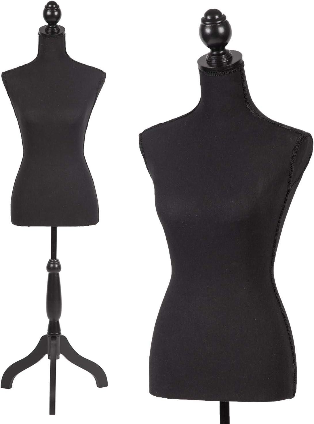 NiamVelo Female Mannequin Torso Dress Form 60-67 Inch Height Adjustable Body Model with Tripod Wooden Base, Black