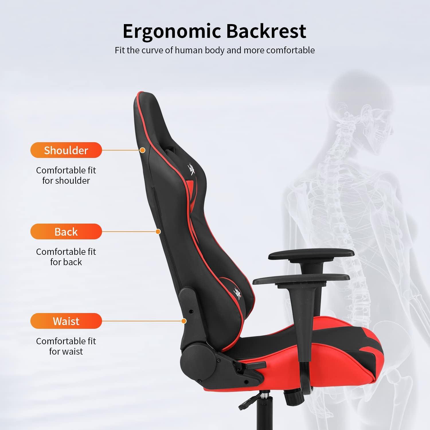 BestOffice Ergonomic Gaming Chair, Lumbar Support, Swivel Rolling for Men, Women(Red)