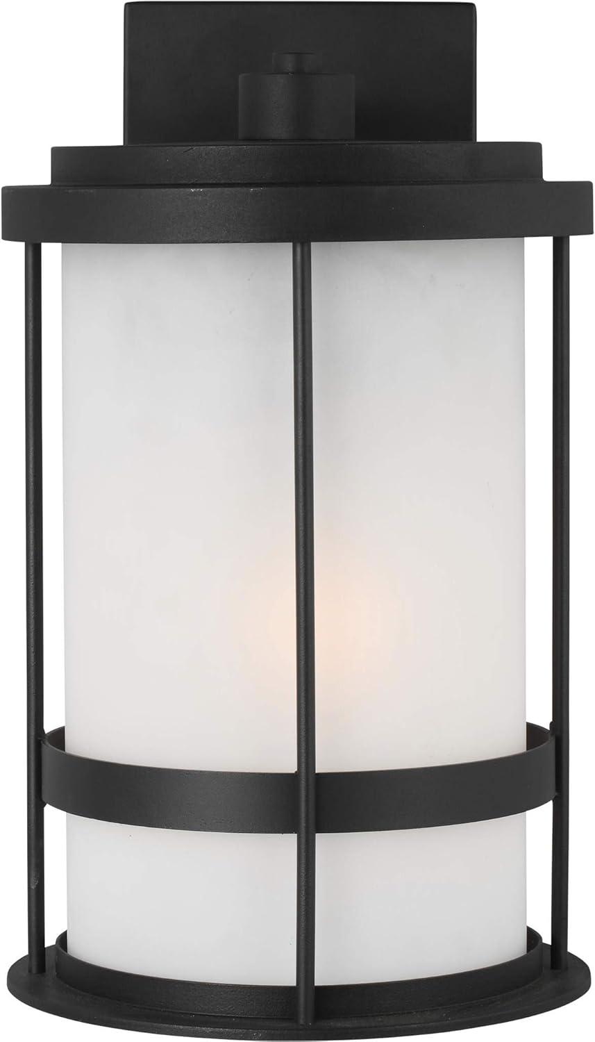 Black Satin Etched Glass Cylinder Outdoor Wall Lantern