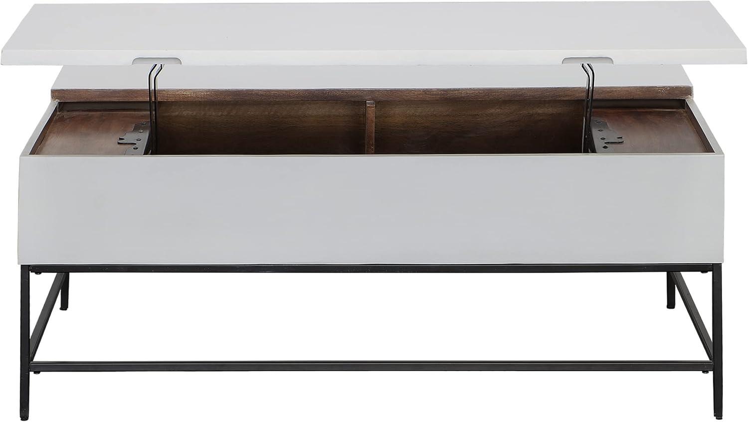 45 Inch Rectangular Mango Wood Coffee Table, Lift Top Storage, Iron Frame, White, Black 71911