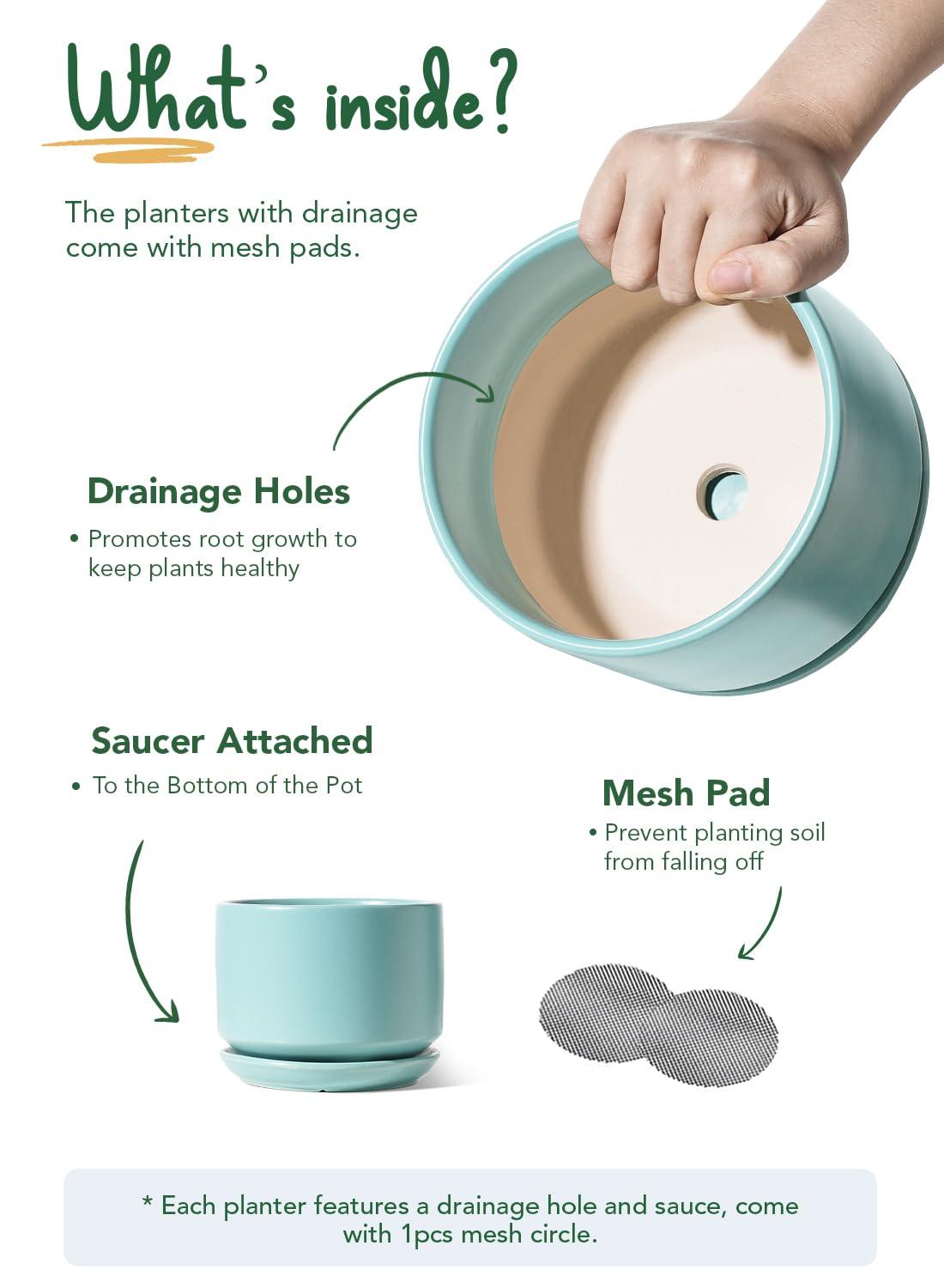 Set Of 3 Modern Ceramic Planter Pots With Drainage - Stylish Indoor/Outdoor Decor