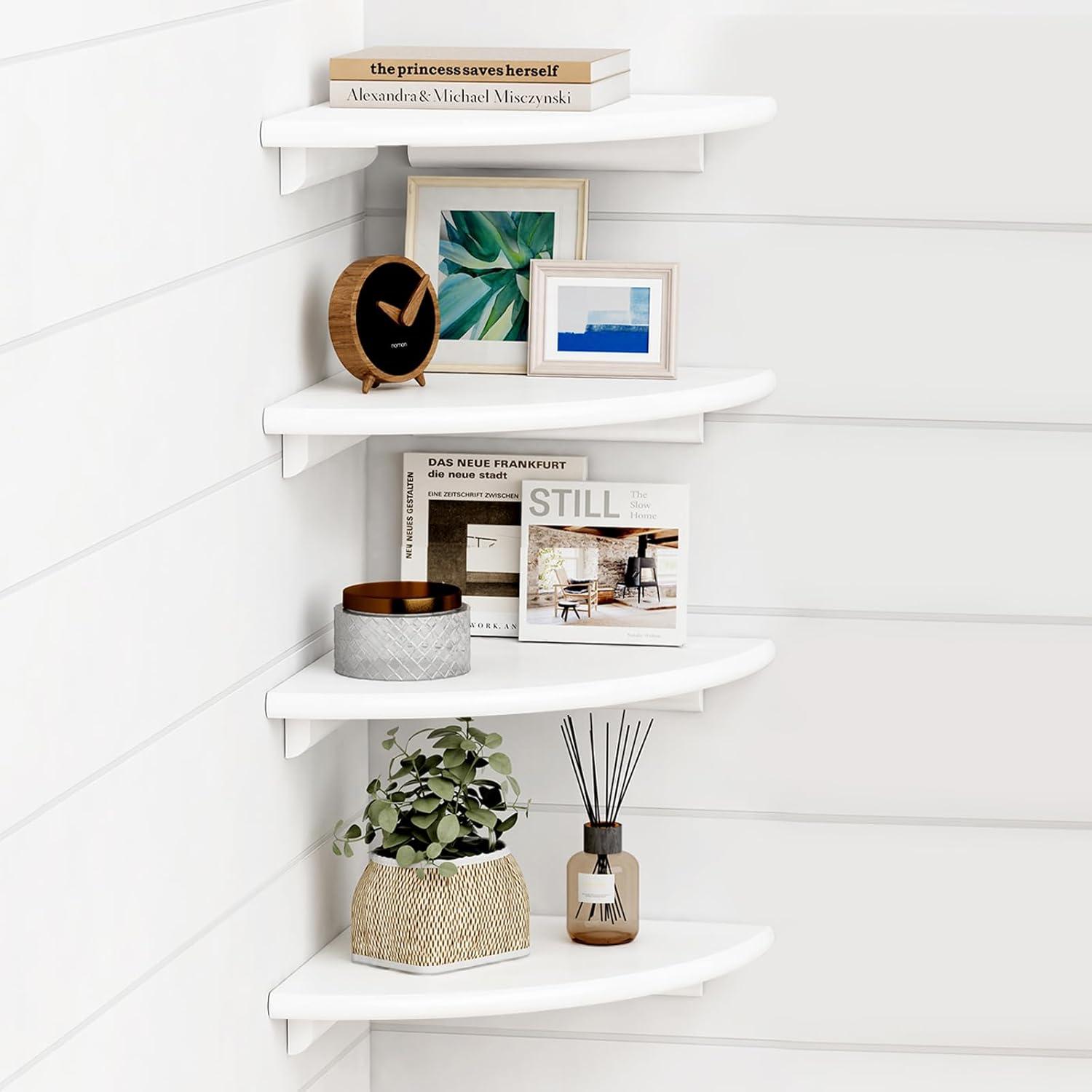 Latitude Run® White Corner Floating Shelves For Wall Set Of 4, Rounded Corner Shelves Wall Mounted,Small Spaces