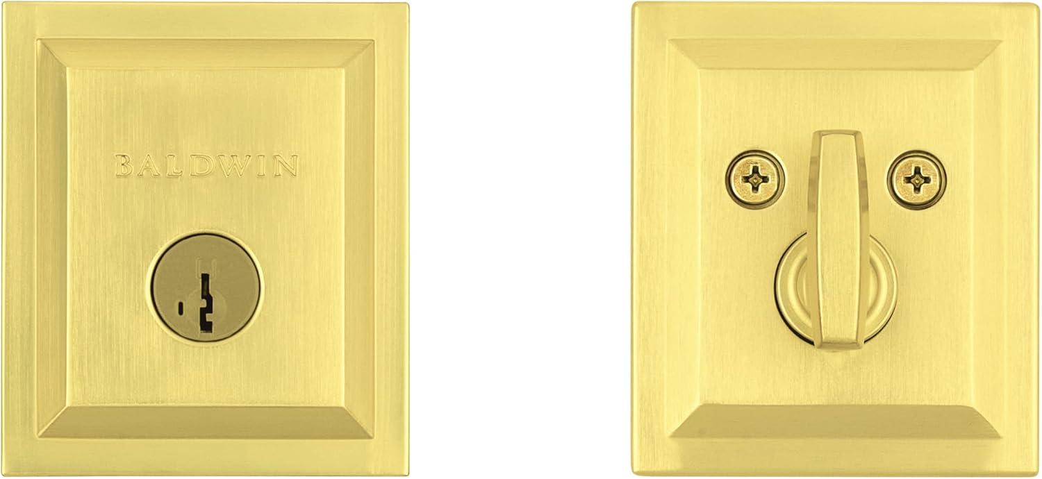 Baldwin Spyglass, Single Cylinder Front Door Deadbolt Featuring SmartKey Re-key Technology and Microban Protection, in Satin Brass