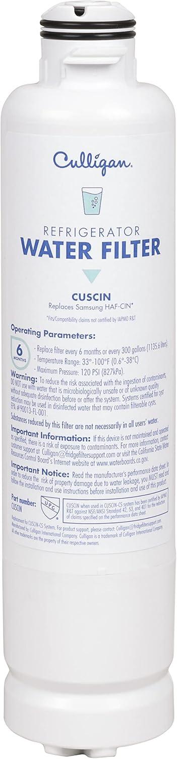 Culligan CUSCIN Replacement Samsung (HAF-CIN) Refrigerator Water Filter: Filters Odors, Lead, Chlorine, VOCs, Microplastics