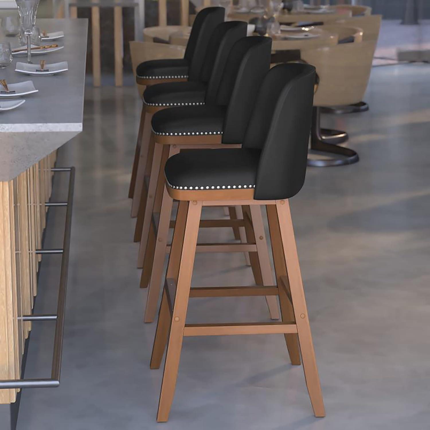Flash Furniture 2 Pack Commercial Walnut Finish Wood Barstools with Nail Trim-Charcoal Faux Linen