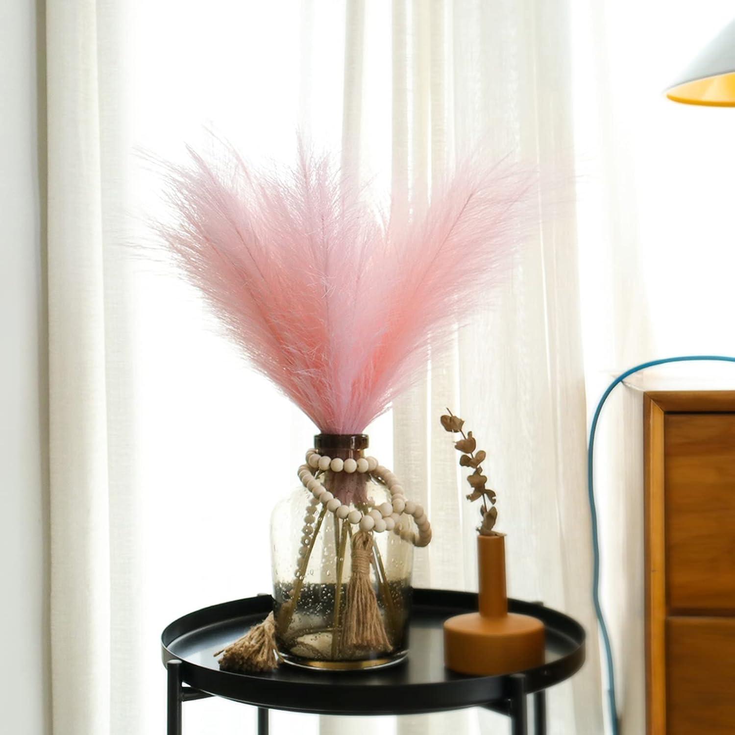 Faux Pampas Grass, Pink Pampas Grass Decor,7 Branches | Each Stem Fluffy Small Pompous Grass for Vase Filler in Table Vase Decor for House, Office, Boho Wedding Flower (Pink, 7PCS 24 inch)
