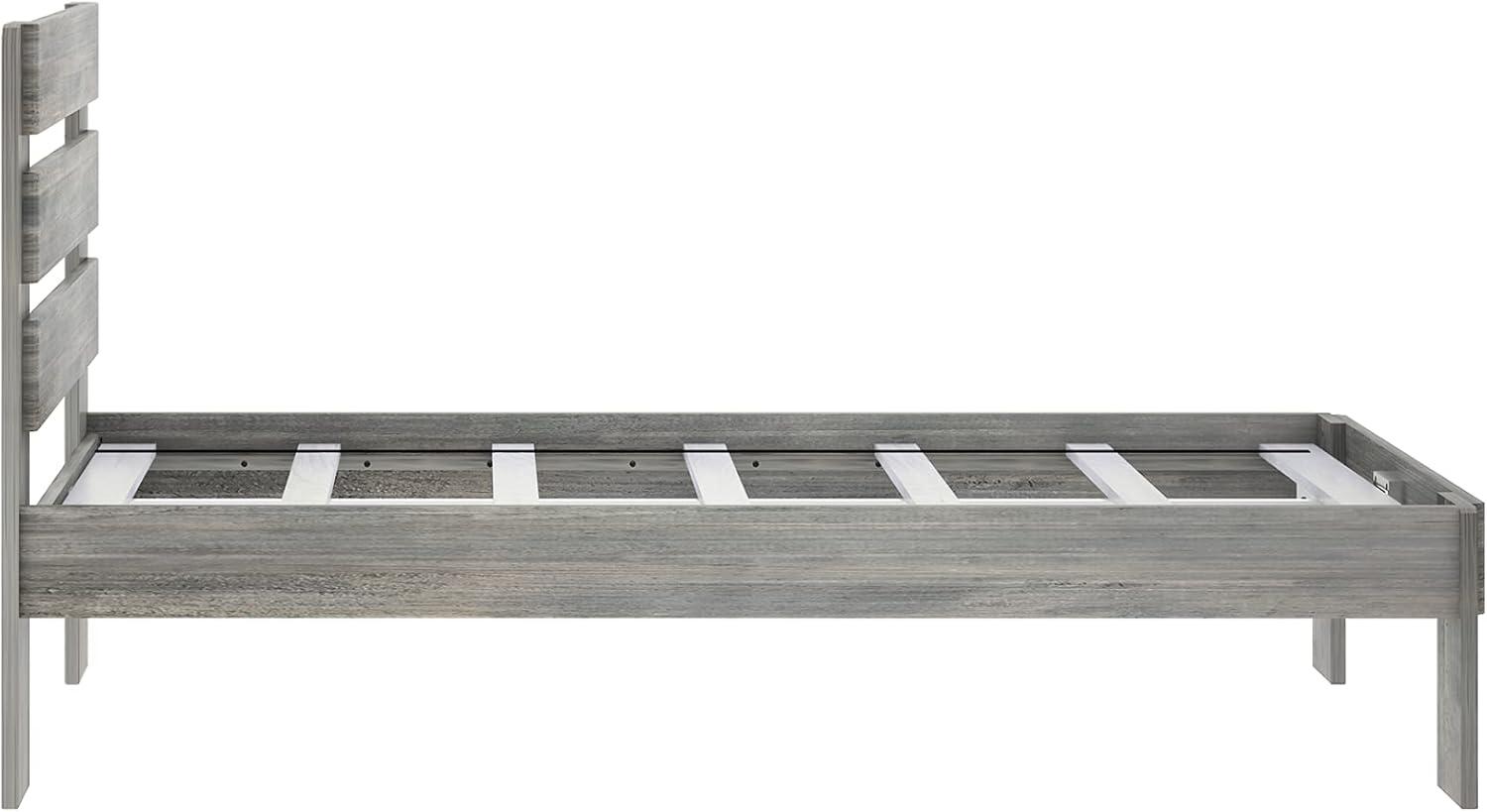 Plank+Beam Farmhouse Twin Bed Frame with Plank Headboard, Solid Wood Platform Bed, Driftwood