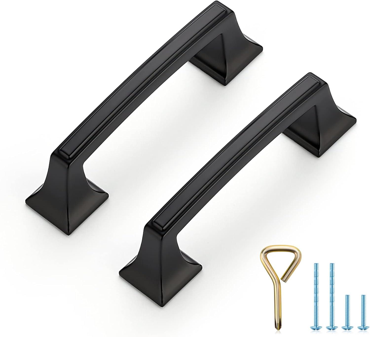 Matte Black Modern Cupboard Drawer Pulls with Mounting Hardware, 10 Pack