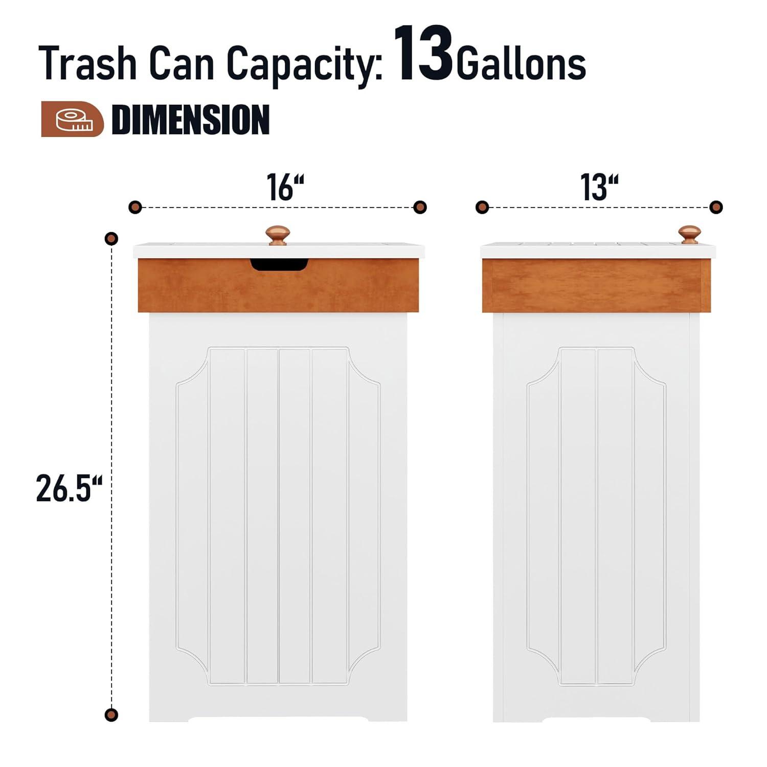 Function Home Trash Can Cabinet, 13 Gallon Kitchen Garbage Can, Wooden Recycling Trash Bin, Dog Proof Trash Can, Trash Cabinet with Lid for Home Kitchen Bathroom, White