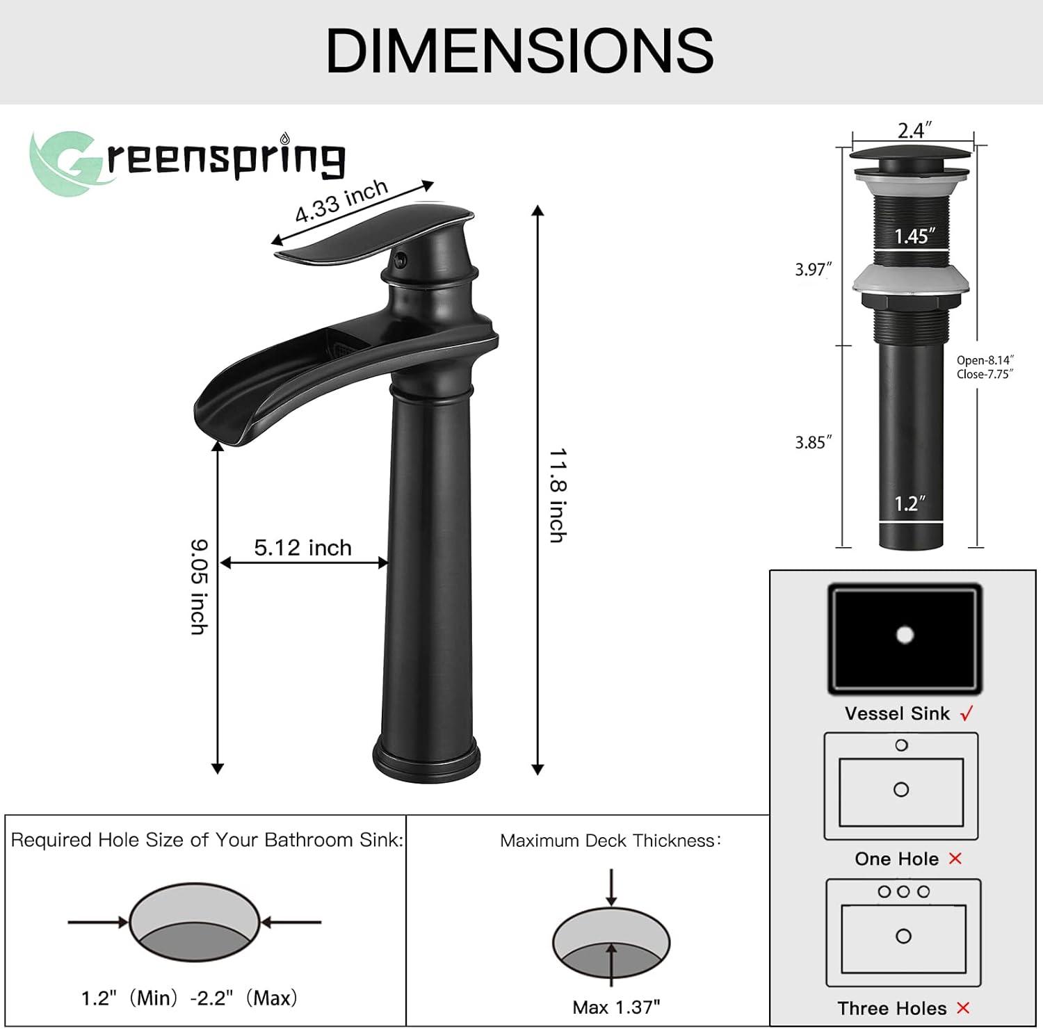 Matte Black Brass Vessel Sink Faucet with Pop-Up Drain