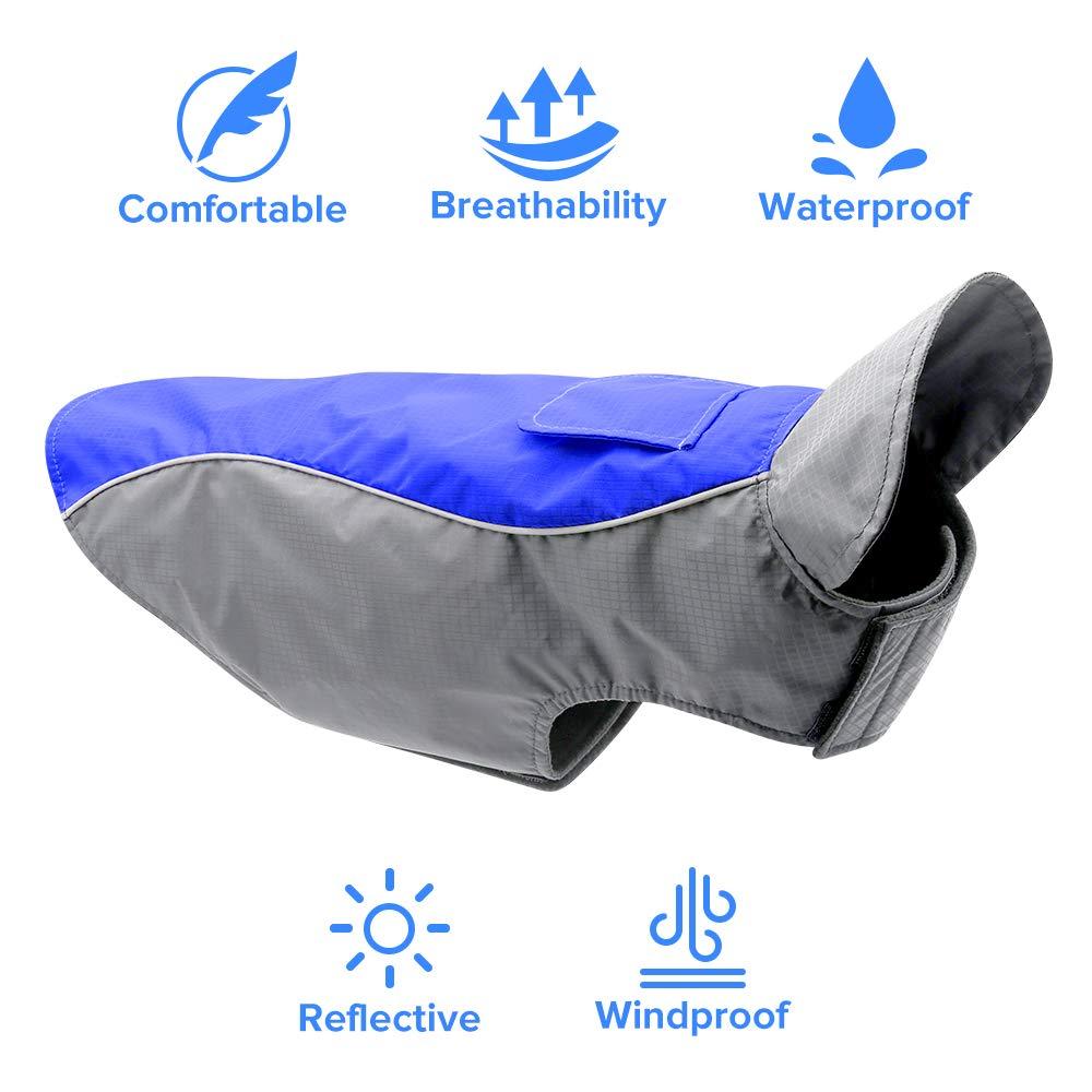 Vizpet Dog Raincoat Waterproof Coats,Dog Jacket High Visibility Warm Vest Dog Clothes for Small Medium Large Dogs(Blue-L)