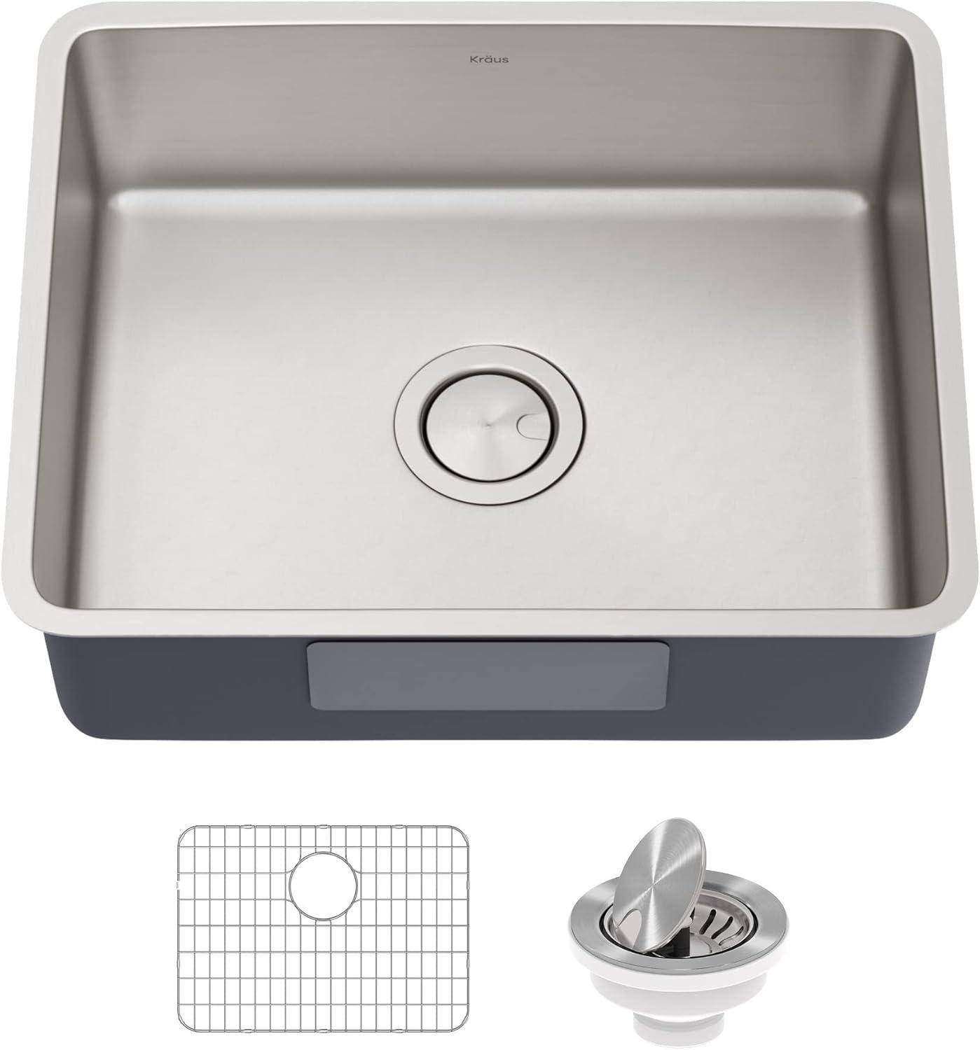 Dex™️ Series KRAUS 21" L Undermount 16 Gauge Stainless Steel Single Bowl Kitchen Sink