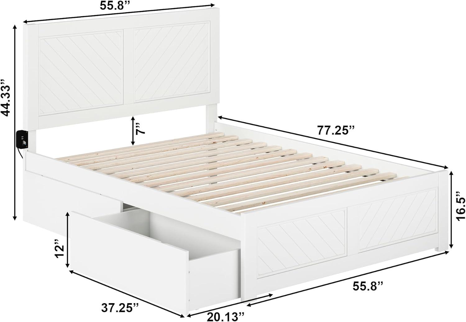 AFI Canyon White Solid Wood Platform Bed with Matching Footboard & Storage Drawers, Full