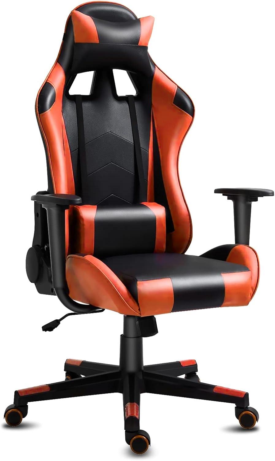 Black and Orange PVC Ergonomic Gaming Chair with Lumbar Support