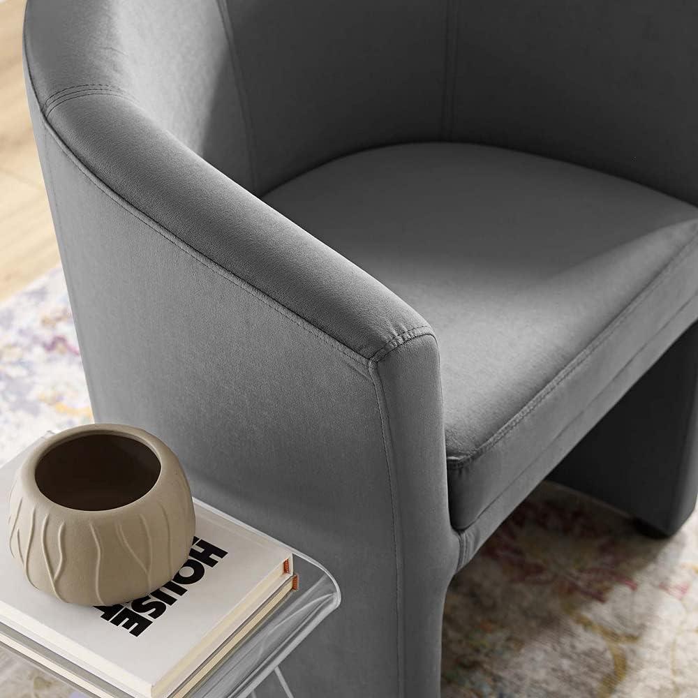 Gray Velvet and Wood Accent Chair with Ottoman