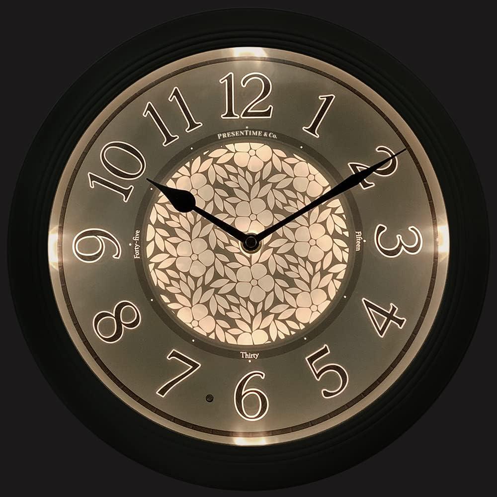 PresenTime & Co 12.6" Indoor Luminous Clock, Silent no ticking, Paris sage green, Lighted Clock with Smart Sensor to turn on/off lights in Low/bright light.