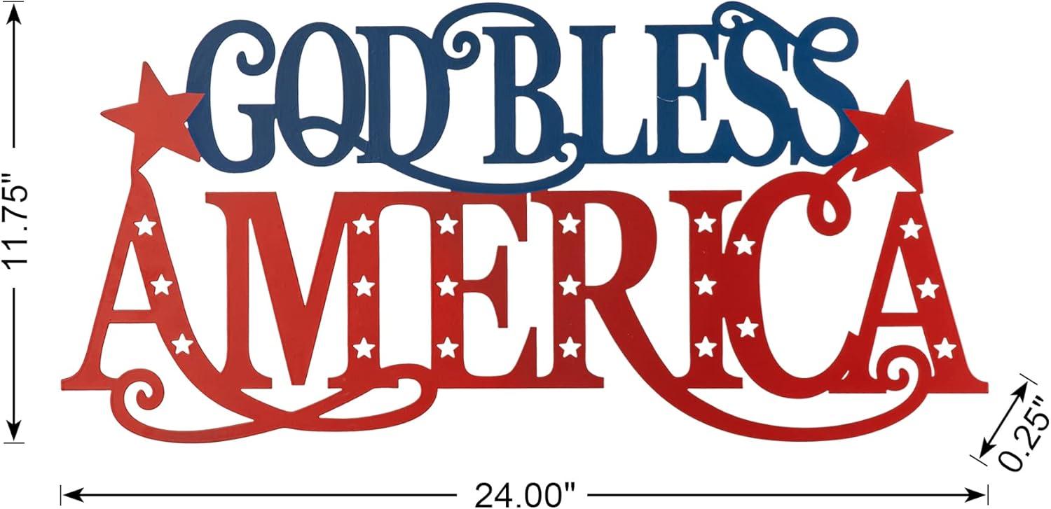 24" Red and Blue Iron Patriotic Wall Decor Sign