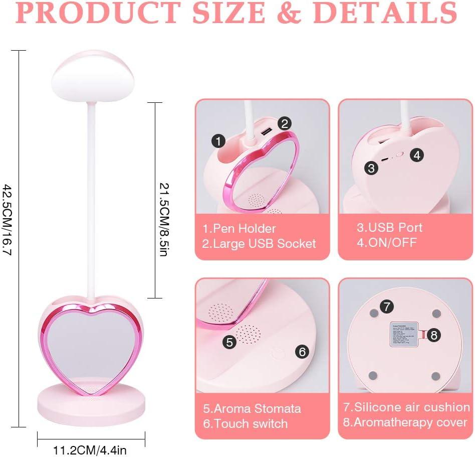 LED Desk Lamp for Kids, Small Desk Lamp with USB Charging Port & Pen Holder and Phone Stand, Cute Lamp with 2 Color Modes,Eye-Caring Study Table Lamp Pink for Girls College Dorm Bedroom Reading