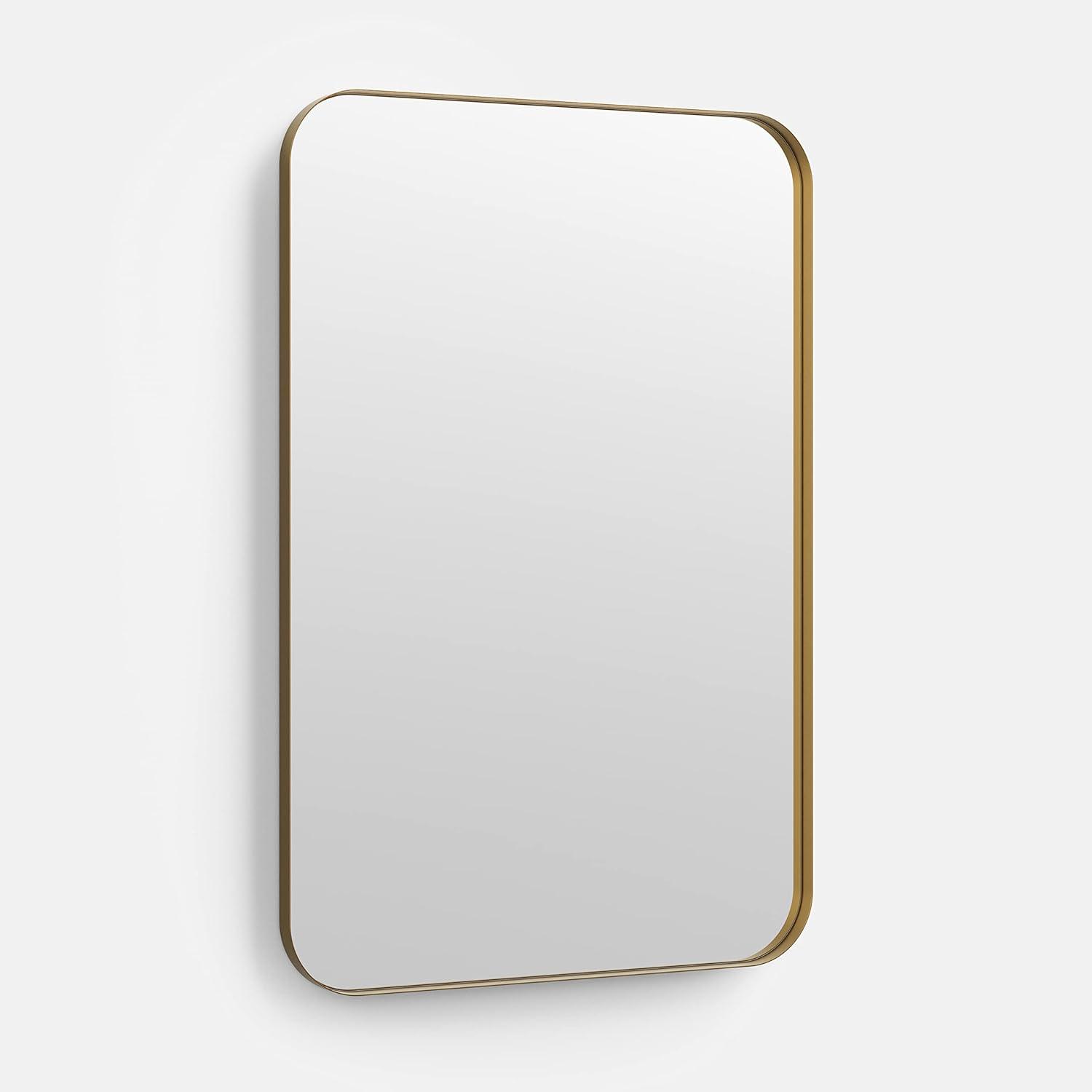 Contemporary and Farmhouse 24x36" Brushed Brass Rounded Rectangle Bathroom Vanity Wall Mirror