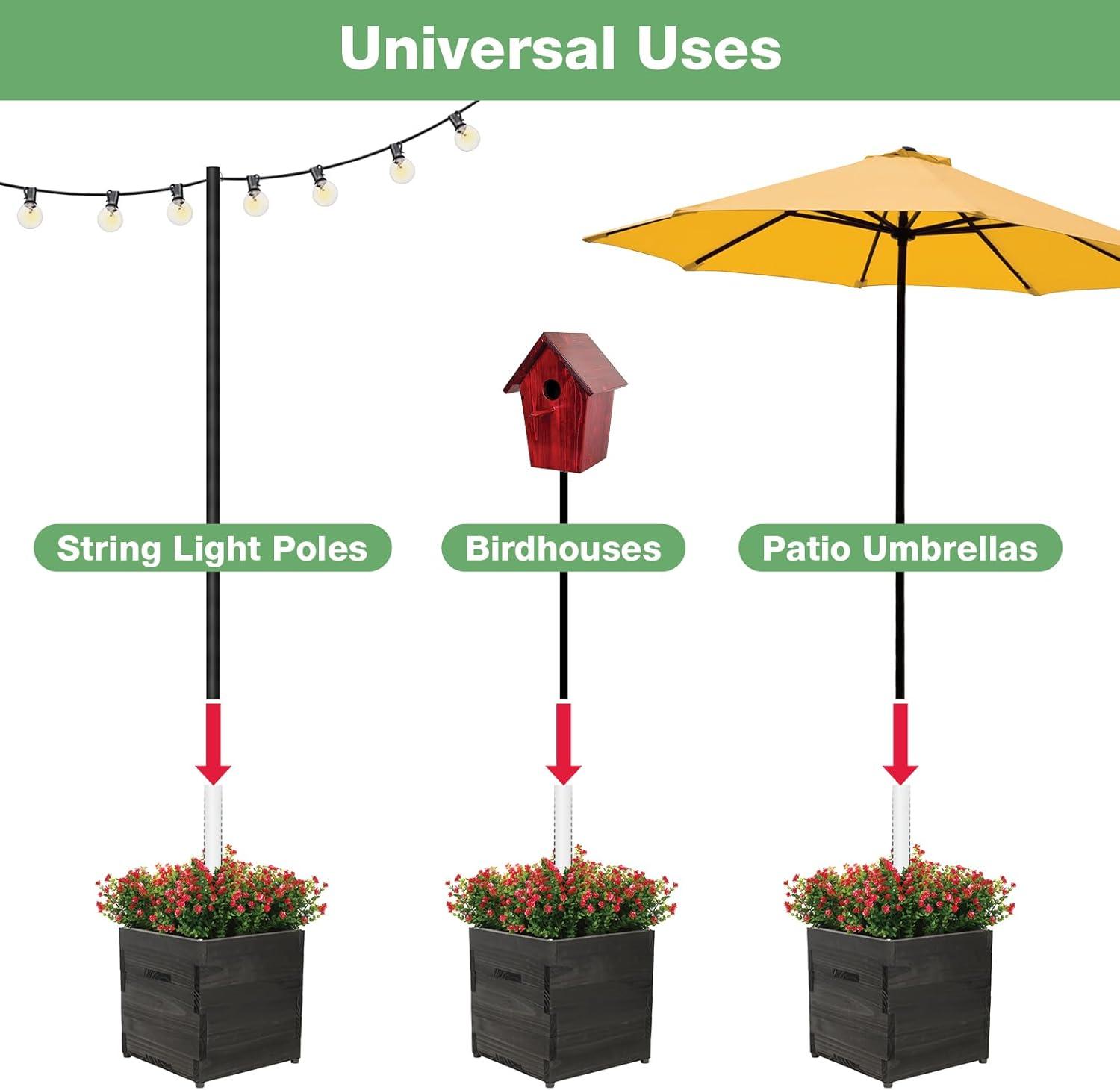 Large Black Wooden Outdoor Planter with Pole Support