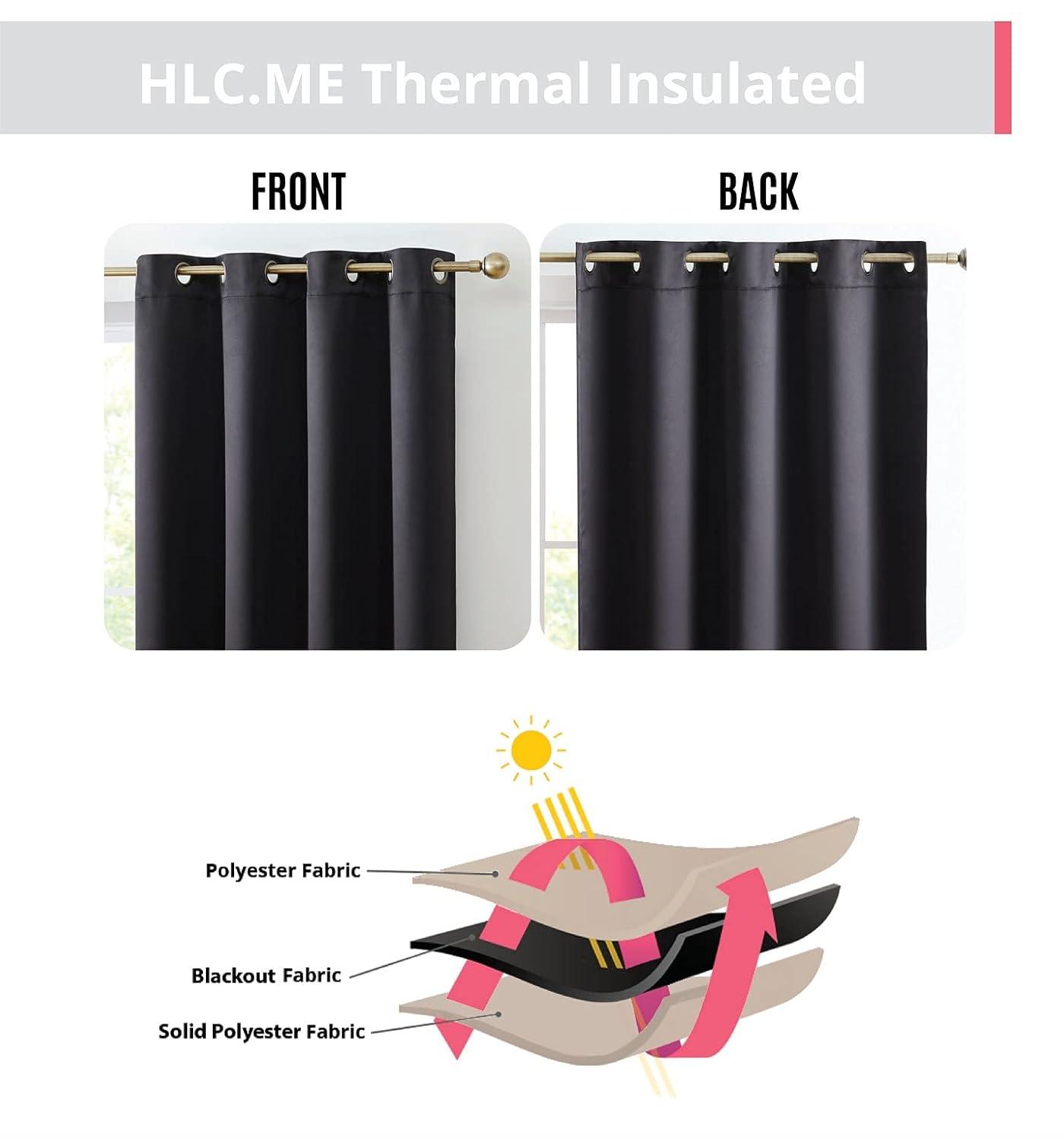 HLC.ME Oxford Curtains for Living Room, Room Darkening Energy Saving, Insulated Darkening Window Grommet Panels, Set of 2 - Black, 52 W x 84 L