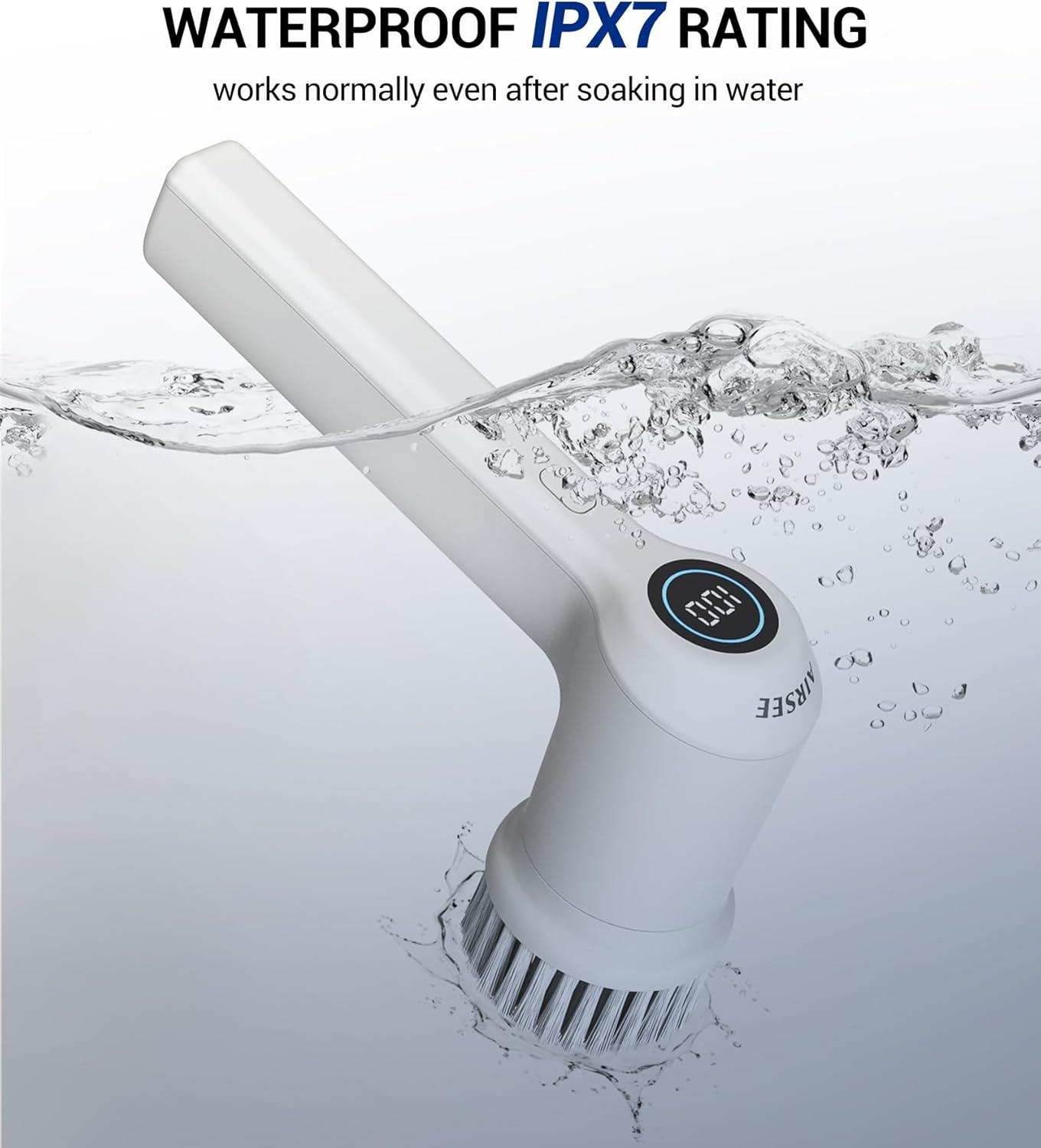 AIRSEE Cordless Electric Spin Scrubber, Handheld Power Shower Cleaner Brush, 2 speeds, 6 Replaceable Brush Heads for Cleaning Floor, Window, Bathroom, Kitchen, for Elderly & Busy Family