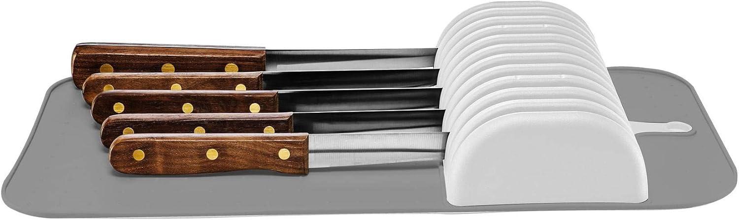 Large Gray and White Non-Slip Knife Organizer Mat