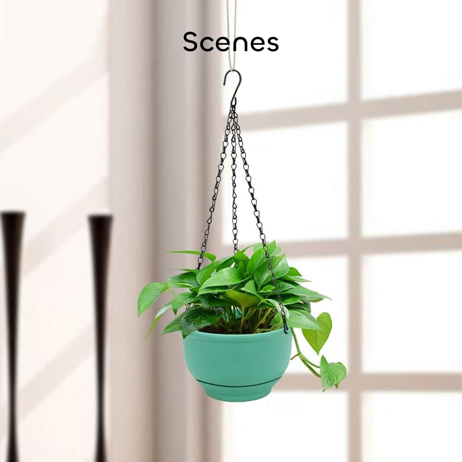 8 Inch Green Plastic Self-Watering Hanging Planter Set