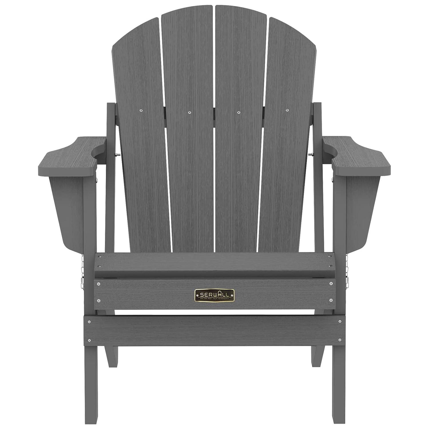 SERWALL Adirondack Chair for Patio Garden Outdoors Fire Pit- (Folding Gray)