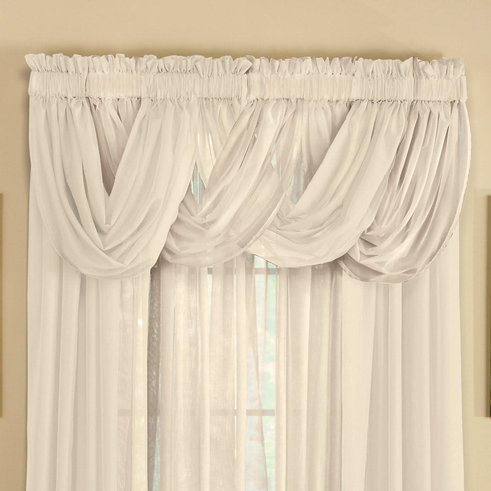 Collections Etc Scoop Two-Piece Rod Pocket Solid-Colored Sheer Valances for Windows, Decorative Accent and Added Privacy for Any Room in Home, Cream