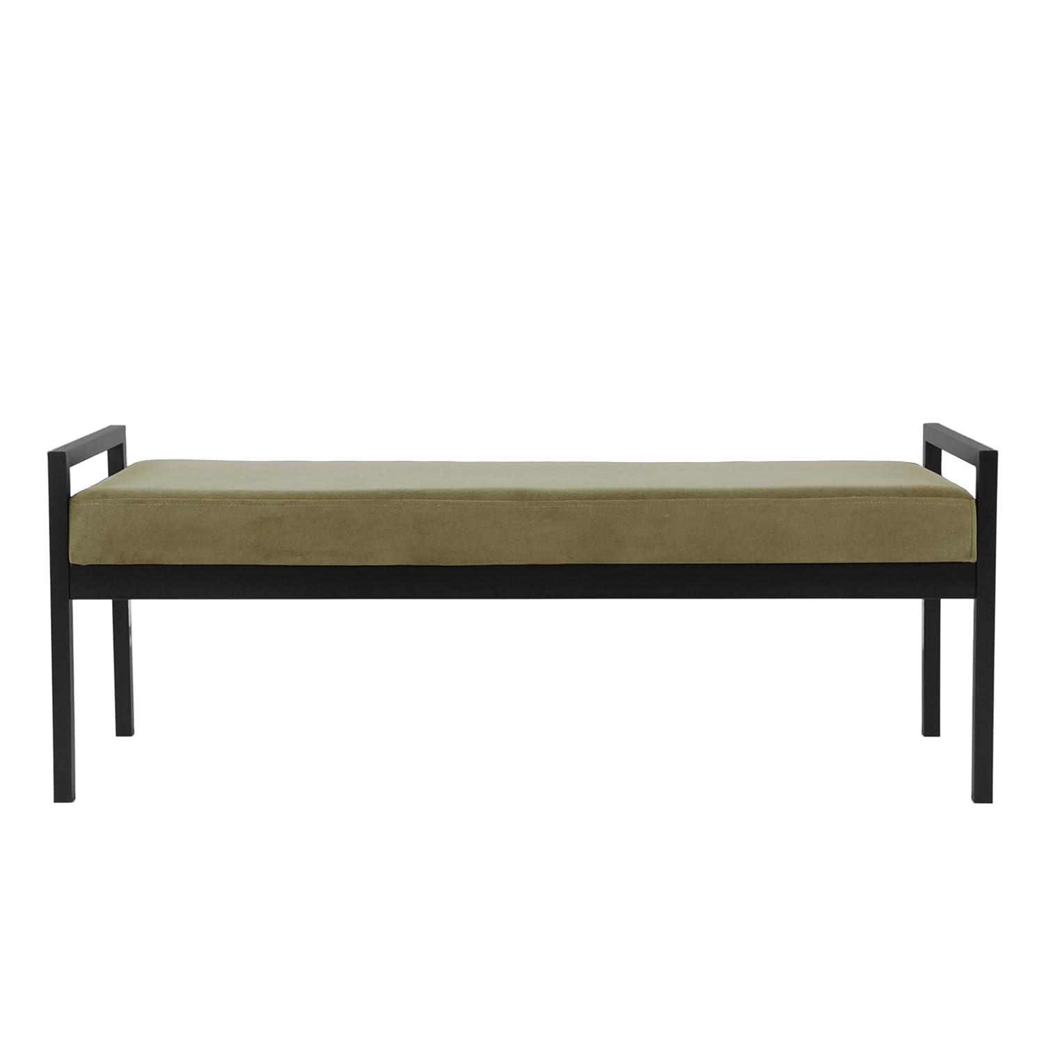 Modern Metal Bench Light Sage Green- HomePop: Velvet Upholstered, Entryway & End of Bed Seating