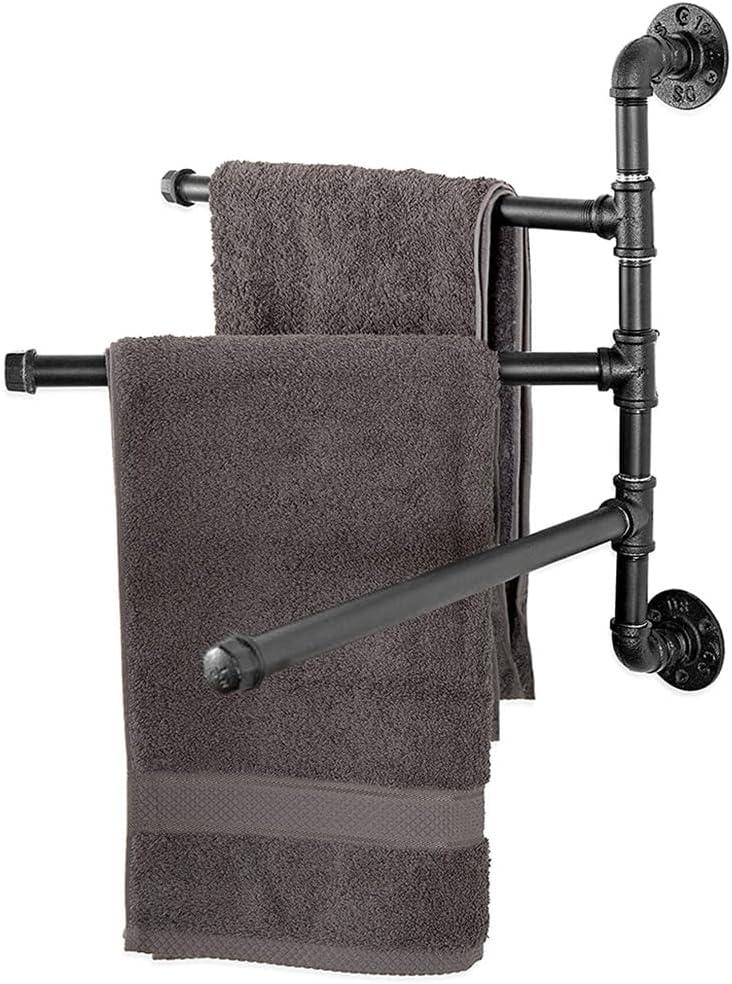 HEMOTON Industrial Pipe 3-Bar Towel Rack Heavy Duty Swivel Towel Rack for Bathroom