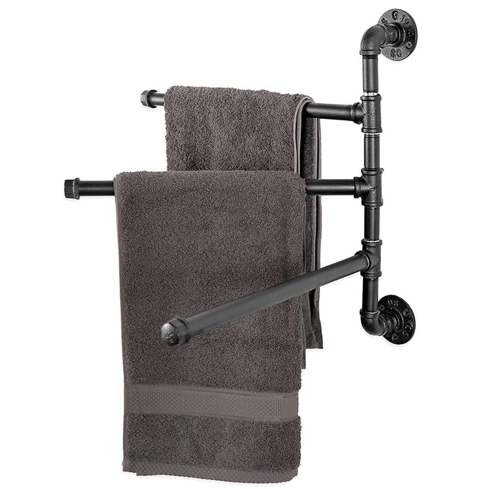 HEMOTON Industrial Pipe 3-Bar Towel Rack Heavy Duty Swivel Towel Rack for Bathroom