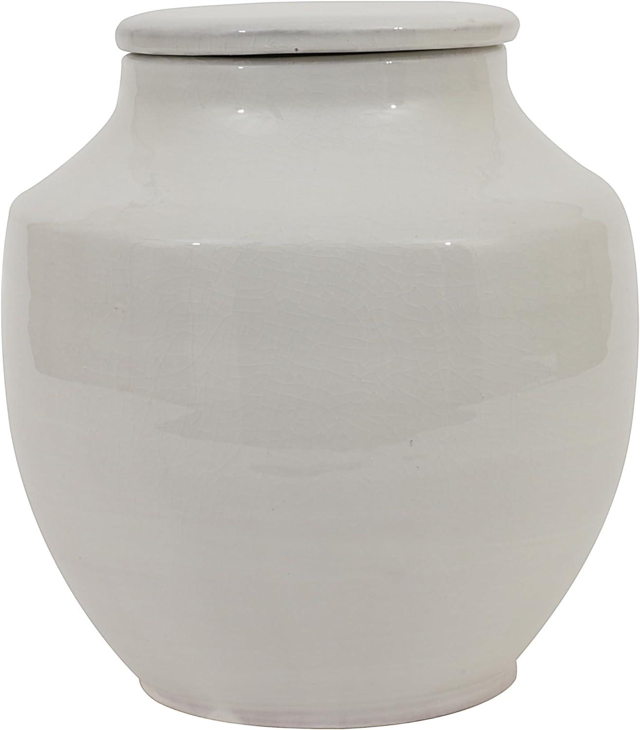 Elegant White Terracotta Cachepot with Lid 8"x8.5"