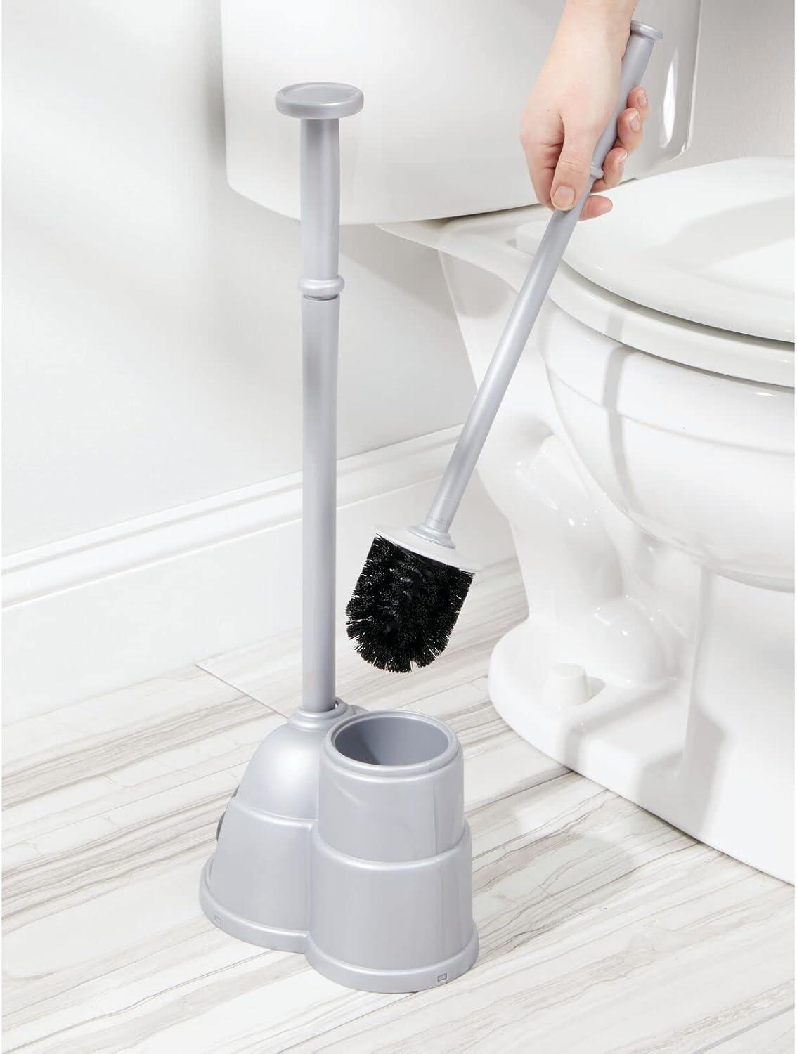 mDesign Hidden Plunger and Brush Set for Bathroom Toilet - Silver