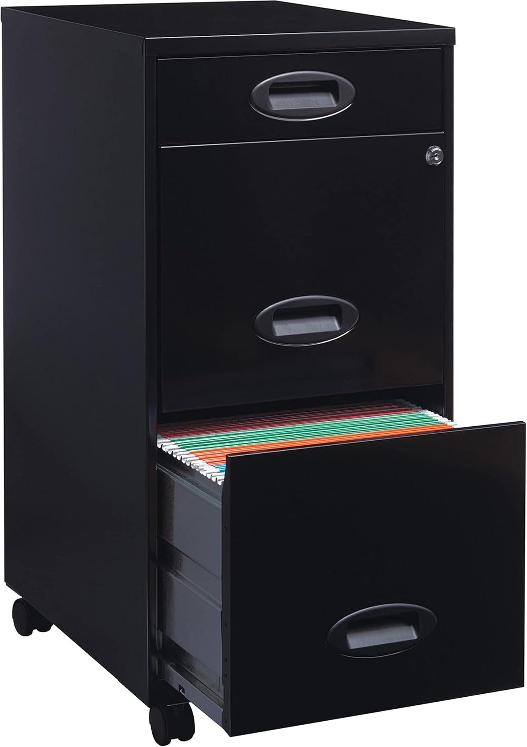 Black 3-Drawer Mobile Steel File Cabinet with Lock