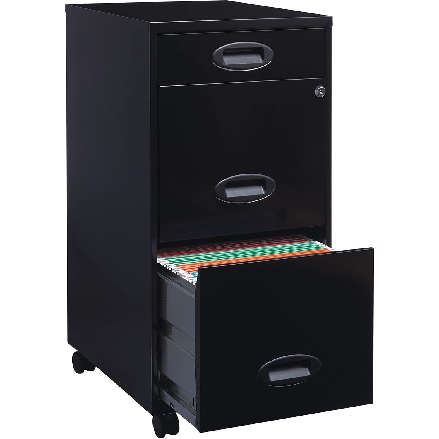Black 3-Drawer Mobile Steel File Cabinet with Lock
