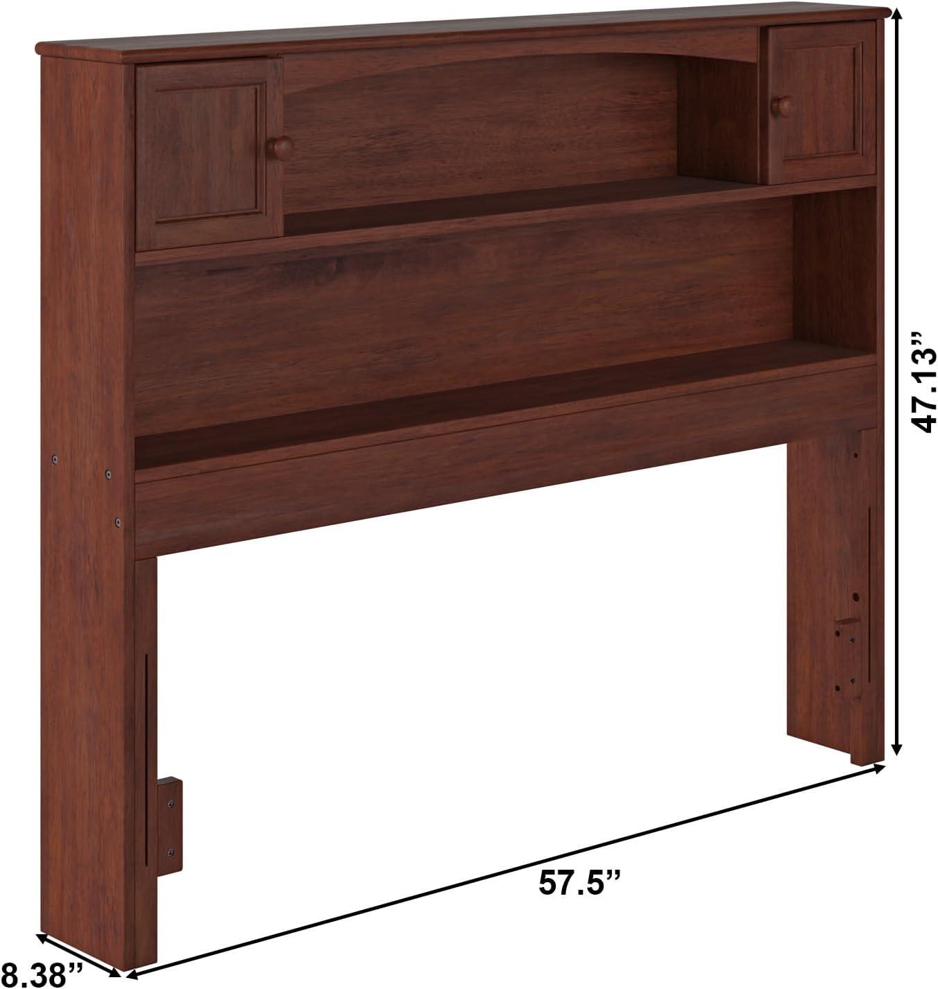 Walnut Full Size Bookcase Headboard with Storage and USB Charger