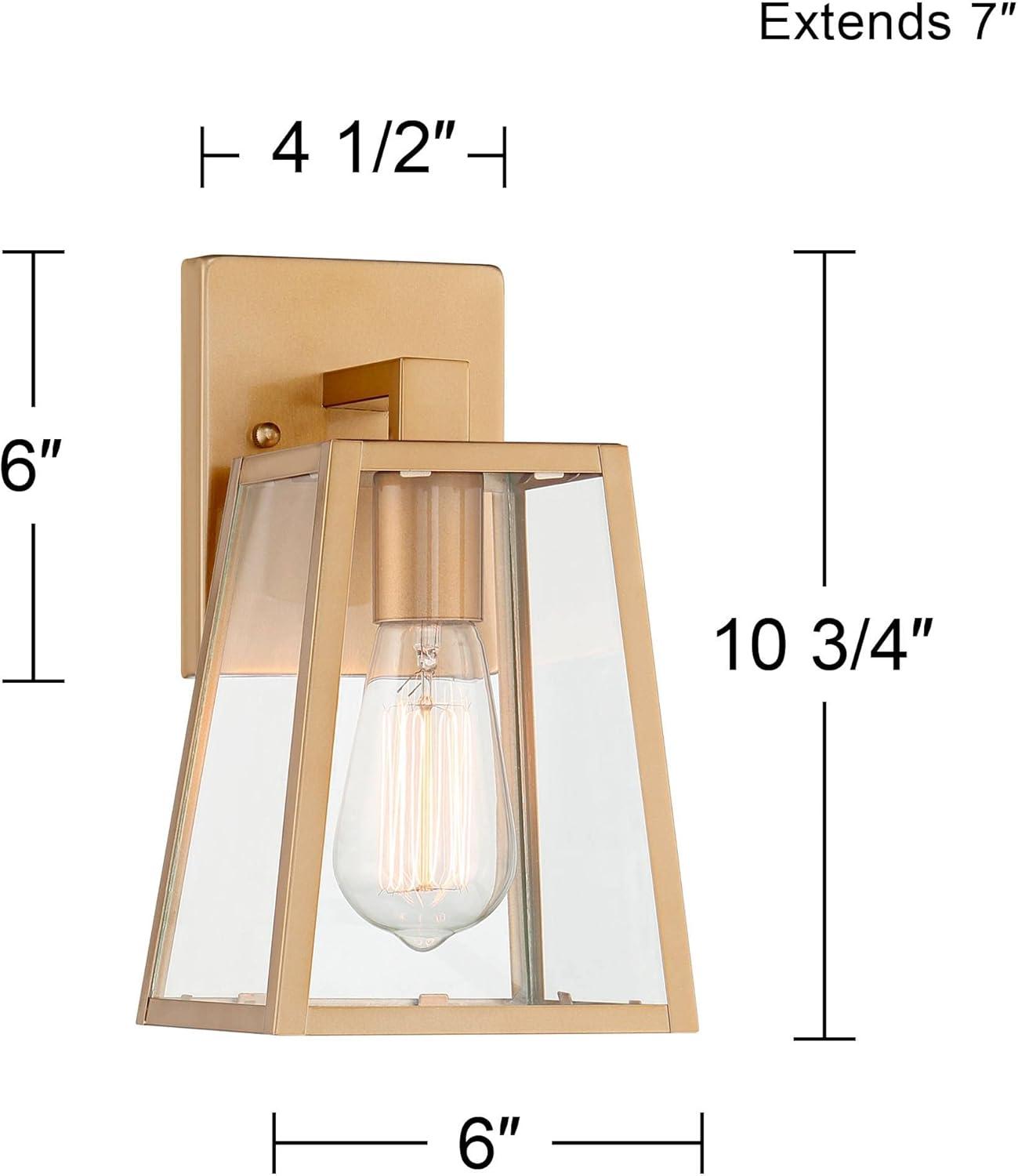 John Timberland Arrington 10 3/4" High Farmhouse Rustic Outdoor Wall Light Fixture Mount Porch House Edison Bulb Soft Gold Finish Metal Glass Shade