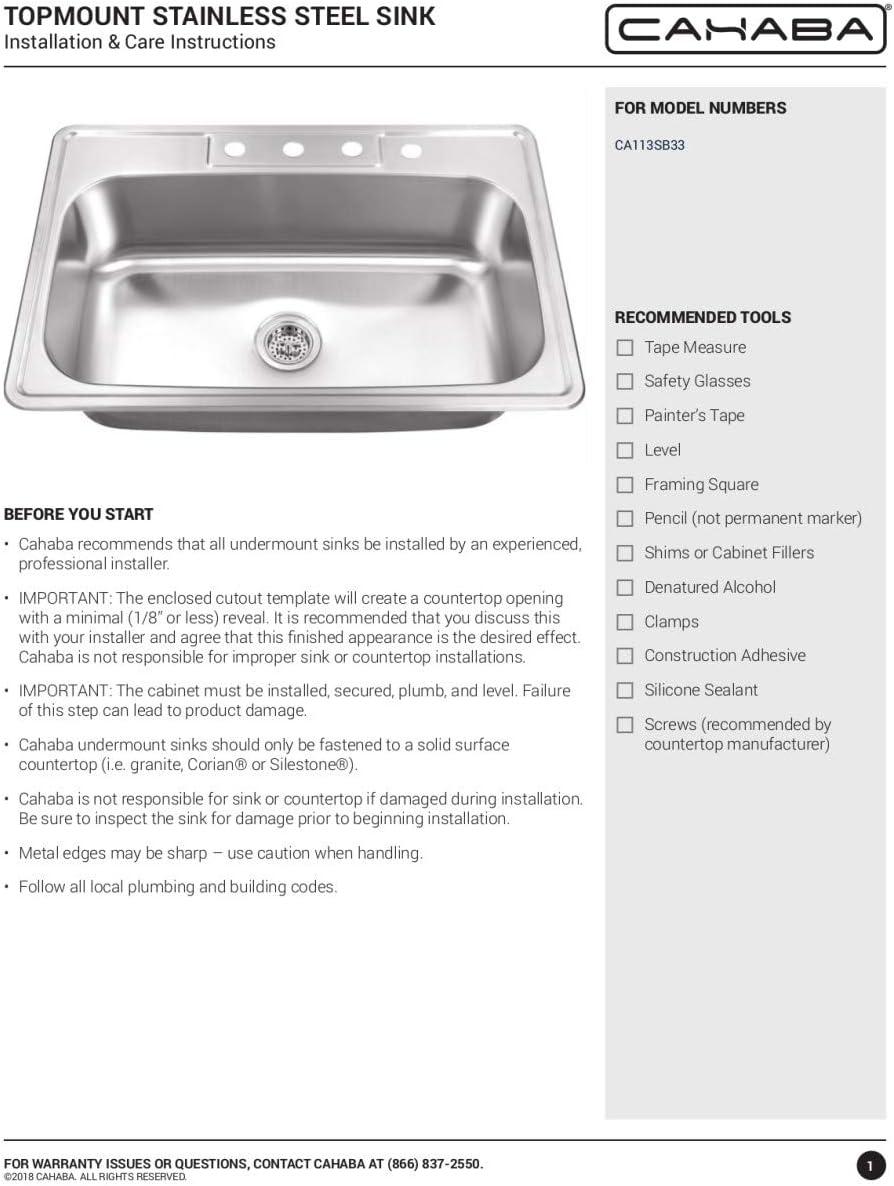 33'' L Drop-In Single Bowl Stainless Steel Kitchen Sink