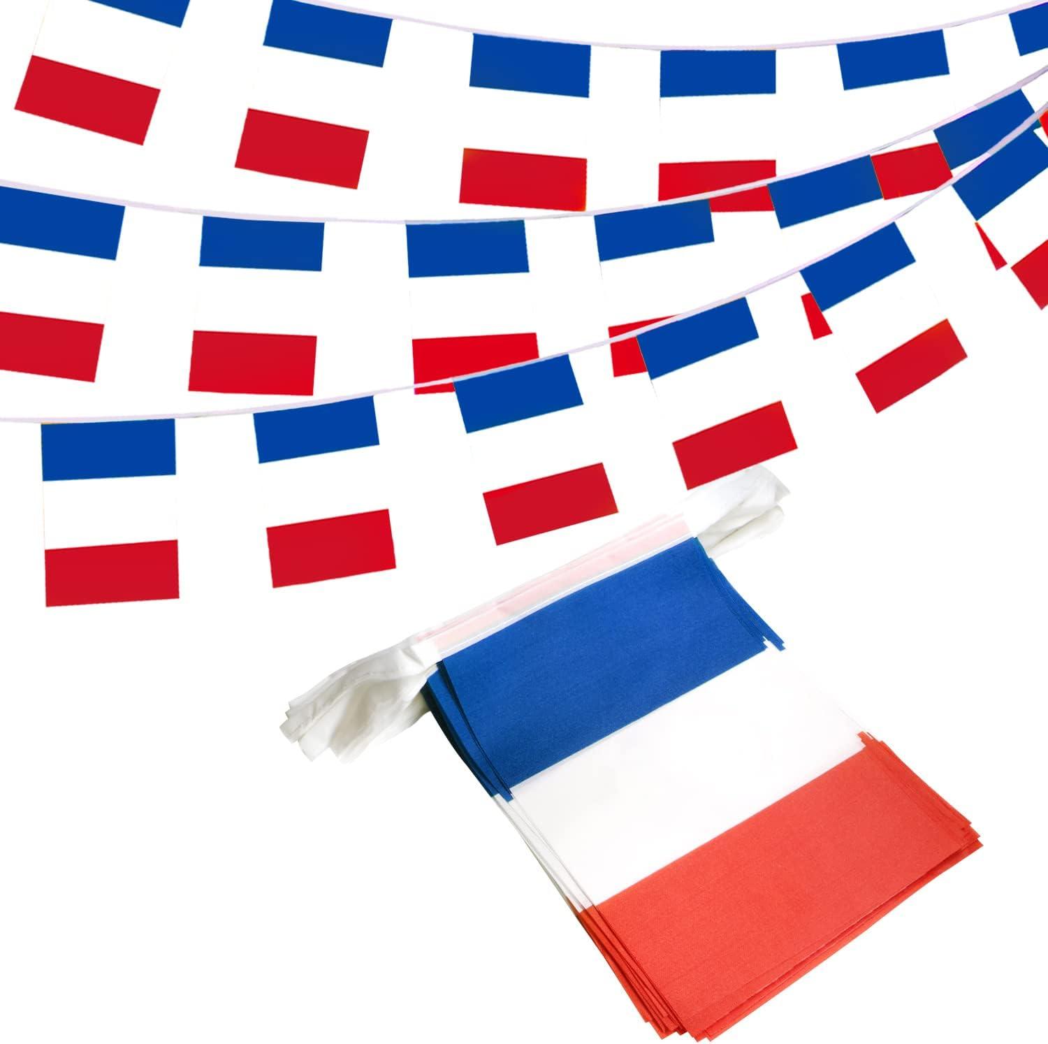 French Flag String Banner for Outdoor Events, 33 Feet 38 Flags