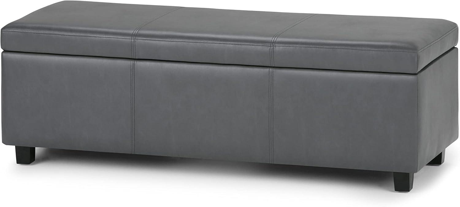 Avalon 48" W Rectangle Storage Ottoman Bench in Stone Gray Faux Leather