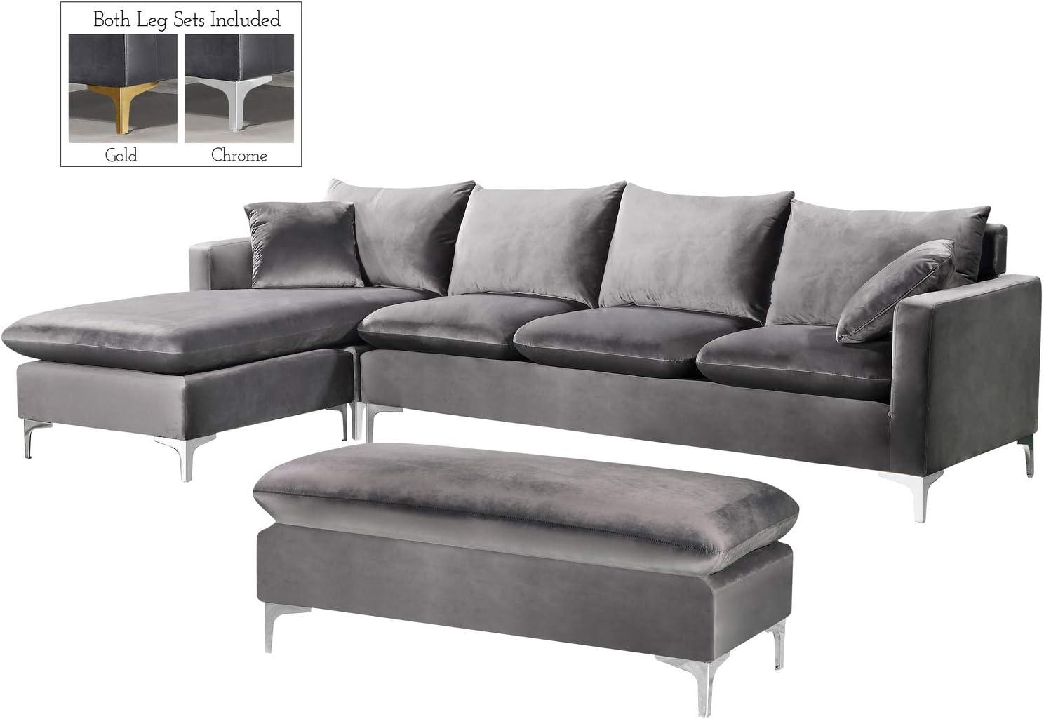 Meridian Furniture Naomi Contemporary 2pc Velvet Reversible Sectional in Gray