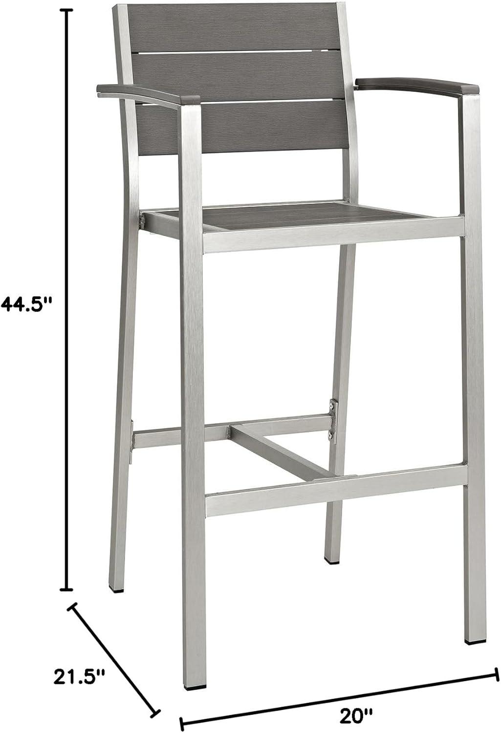 Modway Shore Aluminum Outdoor Patio Bar Stool in Silver Gray