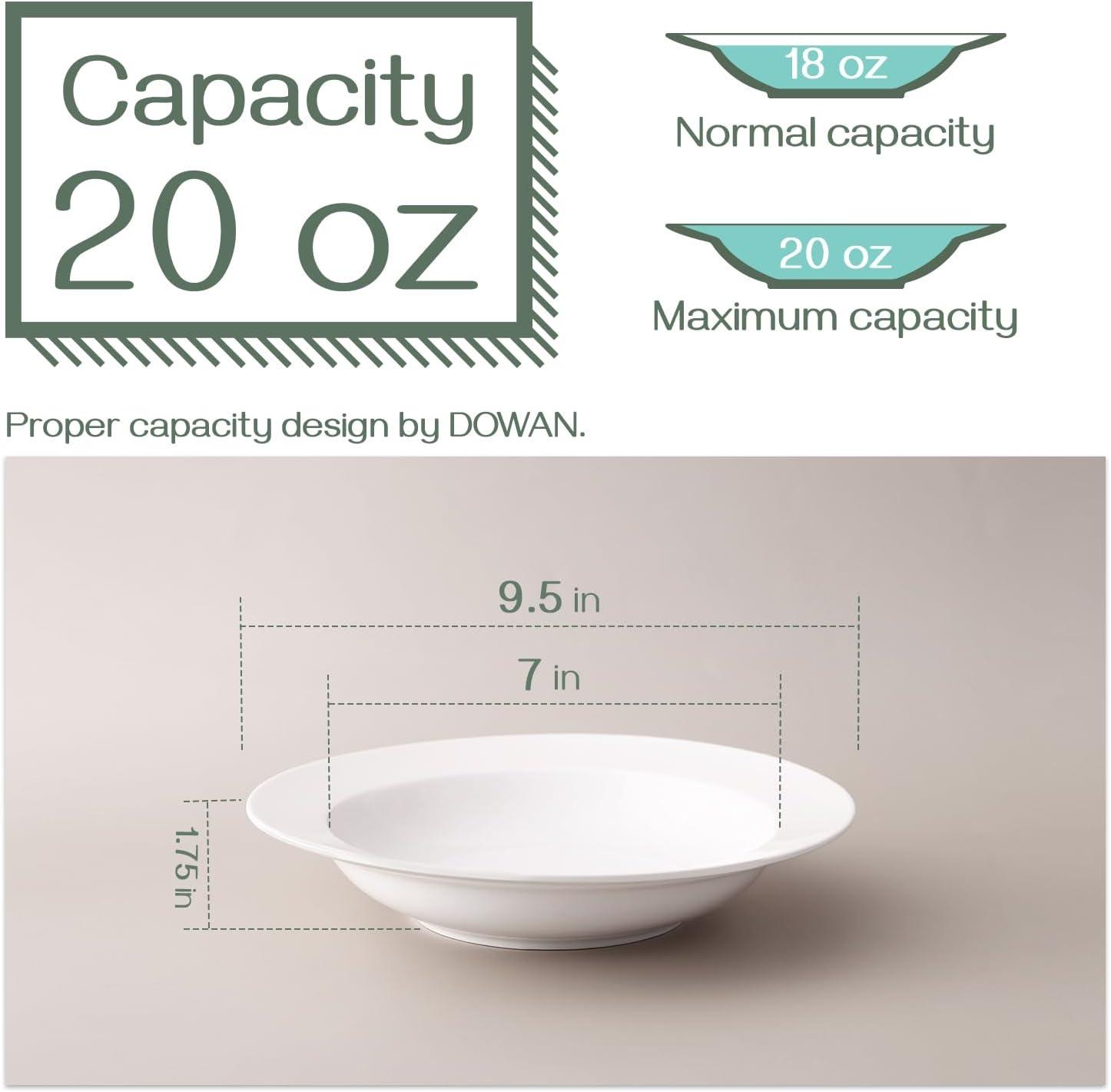 White Ceramic Wide Rim Soup and Pasta Bowls Set of 4