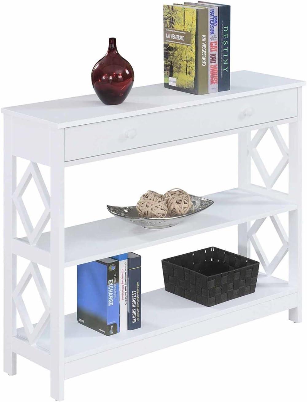 Convenience Concepts Diamond 1 Drawer Console Table with Shelves, White