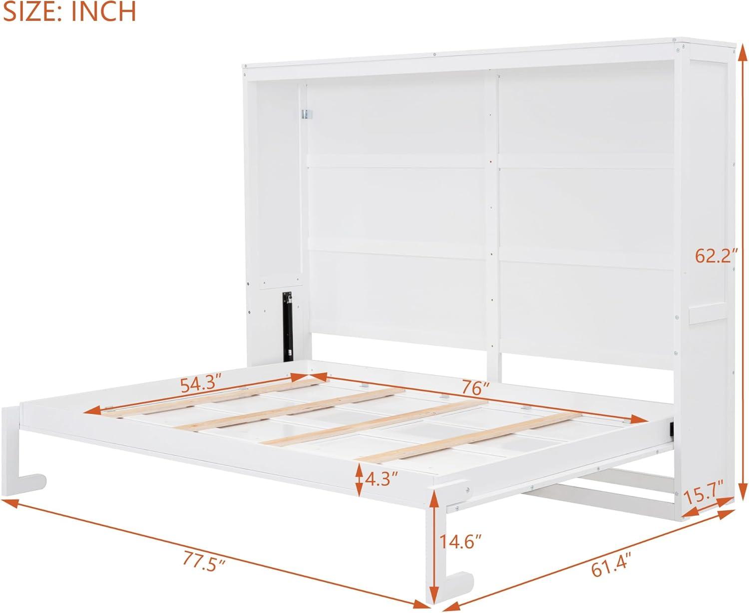 Triple Tree Adult Full Modern Plywood+MDF Murphy Beds with Bed, Headboard, Slat, White