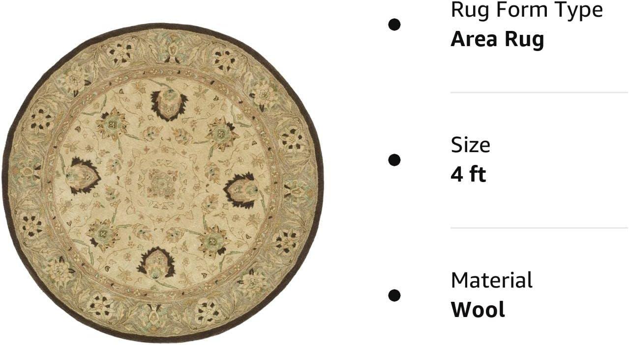 SAFAVIEH Anatolia Venice Floral Wool Area Rug, Ivory/Brown, 4' x 4' Round
