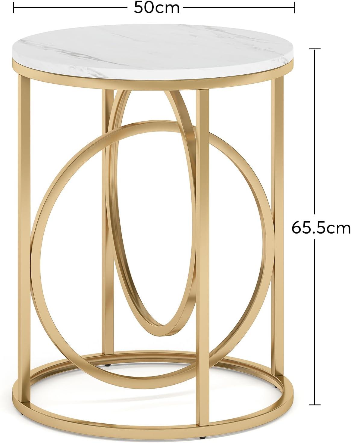 Tribesigns Morden Round End Table with Faux Marble White Top, 20" Sofa Side Table Coffee Table Cocktail Table with Unique Gold O-shaped Base for Living Room Bedroom